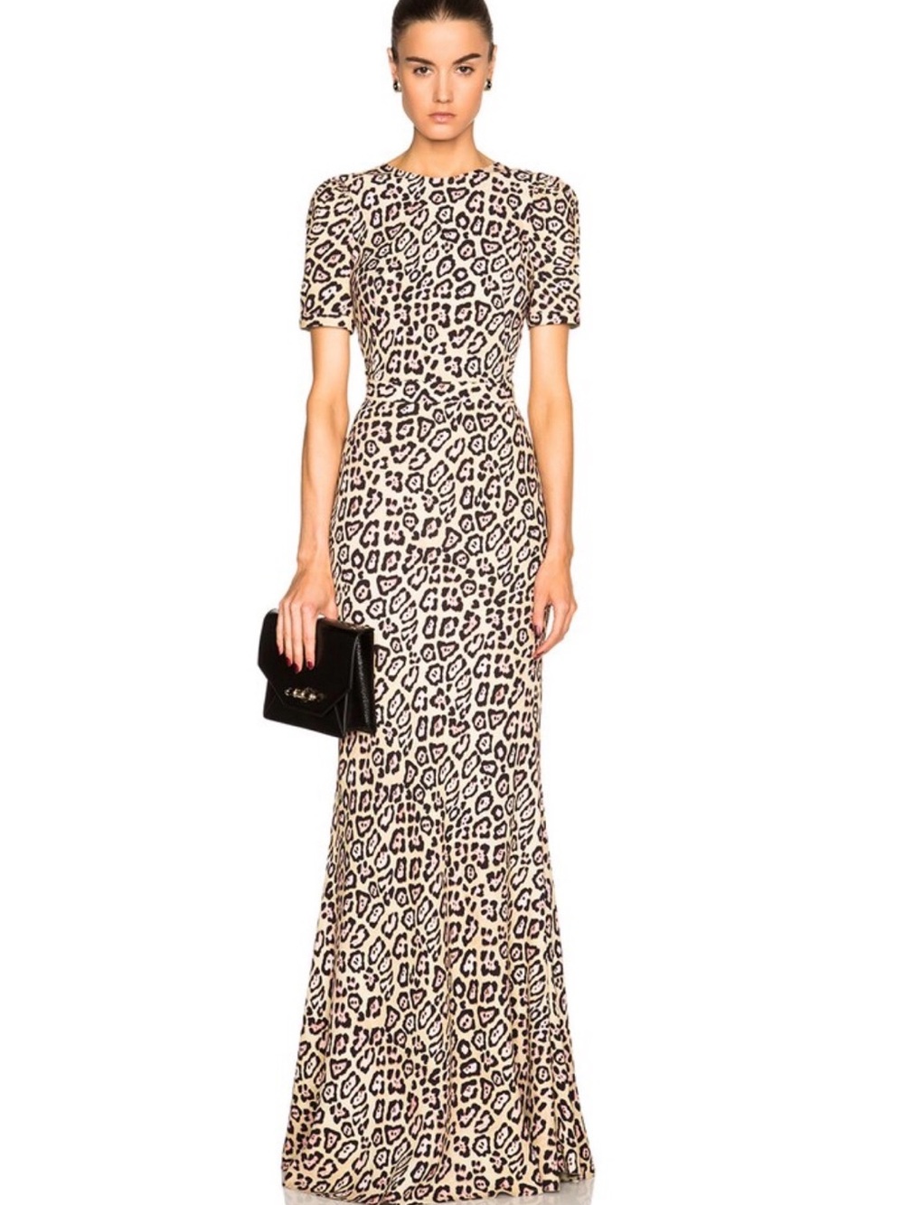 Givenchy Leopard Print Short-Sleeve Maxi Dress in Beige and Black